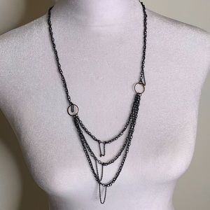 ANTHROPOLOGIE layered chainmail silver and gold adjustable length necklace